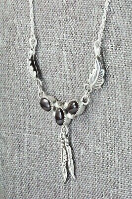 Onyx & Sterling Silver Feather Necklace - Navajo
