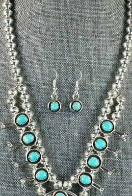 Turquoise & Sterling Silver Squash Blossom & Earrings - Phil Garcia