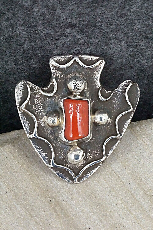 Coral & Sterling Silver Ring - Delbert Arviso - Size 8.25