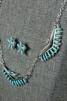Zuni Turquoise & Sterling Silver Necklace & Earrings Set - Veronica Martza - High Lonesome Trading