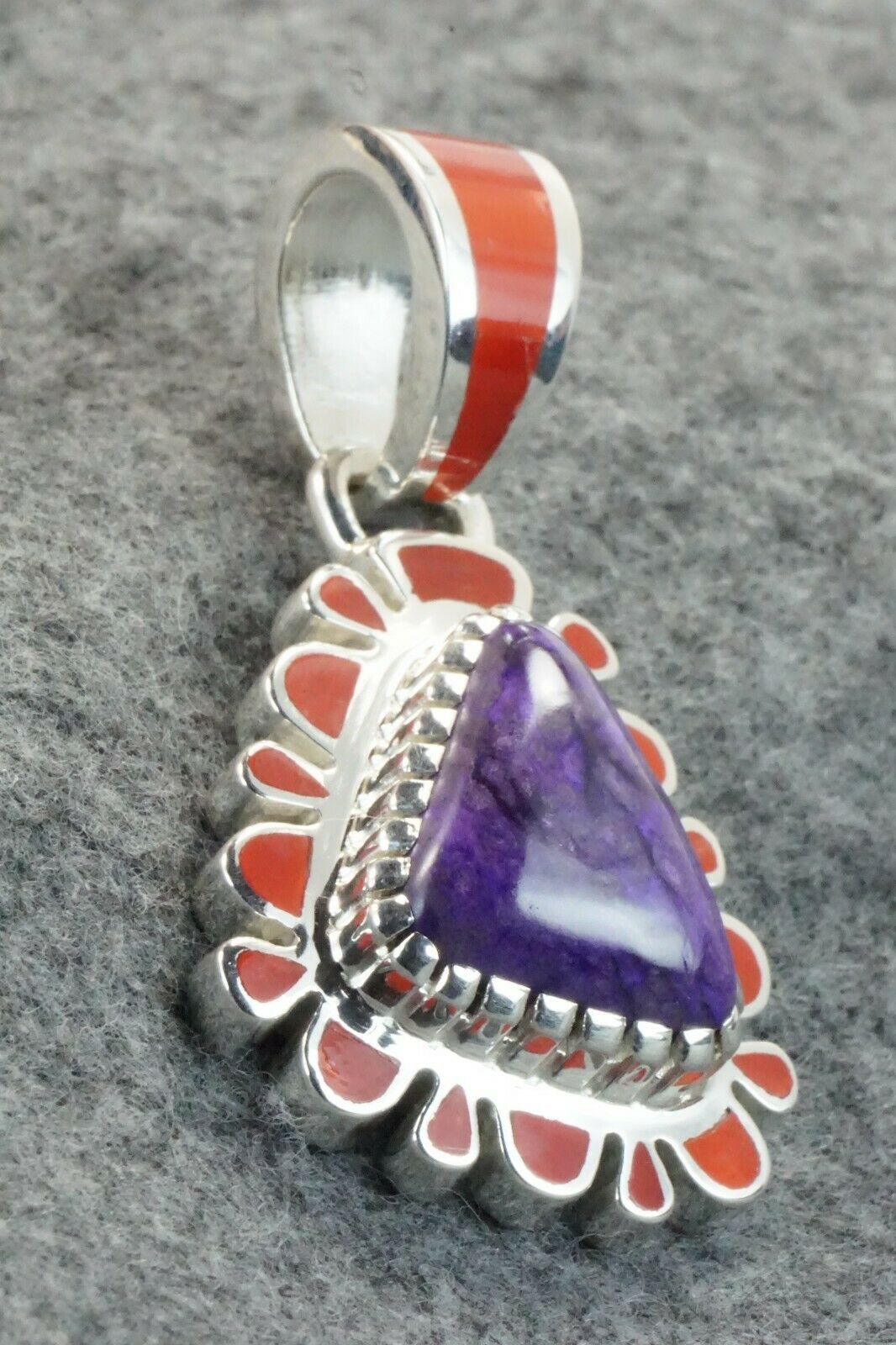Sugilite, Coral & Sterling Silver Pendant - Vernon Haskie