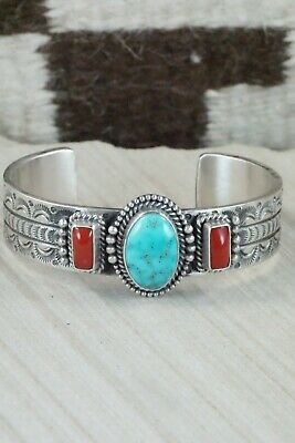 Turquoise, Coral & Sterling Silver Bracelet - Michael Calladitto