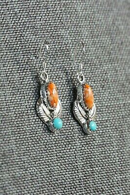 Navajo Turquoise Spiny Oyster and Sterling Silver Earrings - Adelarae Yazzie - High Lonesome Trading
