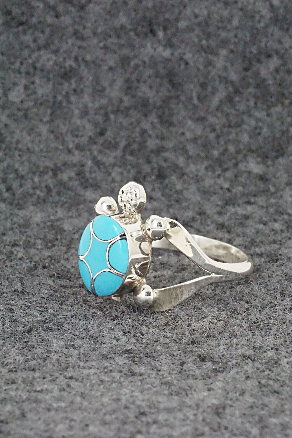 Turquoise & Sterling Silver Inlay Ring - Amielda Peynetsa - Size 8.5