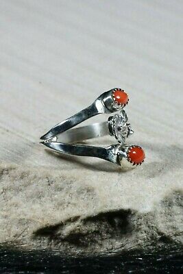 Navajo Coral and Sterling Silver Ring - Roger Pino - Size 7.5 - High Lonesome Trading