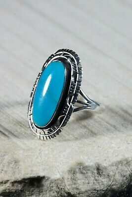Navajo Turquoise and Sterling Silver Ring - Andrew Vandever - Size 8.5 - High Lonesome Trading