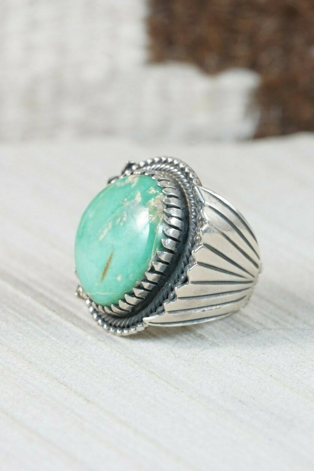 Navajo Turquoise and Sterling Silver Ring - Myron Etsitty - Size 11 - High Lonesome Trading