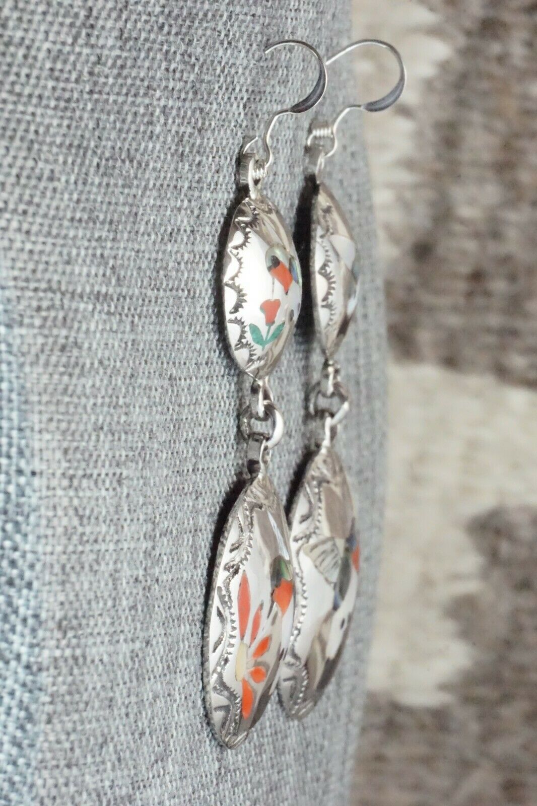 Multi Stone & Sterling Silver Earrings - Quintin Quam Sr.