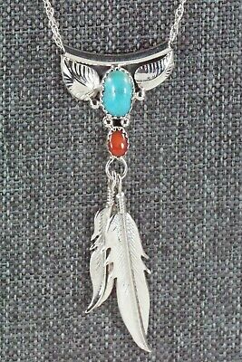 Turquoise, Coral & Sterling Silver Necklace - Sharon McCarthy