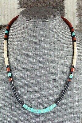 Turquoise, Shell & Sterling Silver Necklace - Torevia Crespin - High Lonesome Trading