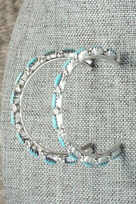 Turquoise & Sterling Silver Hoop Earrings - Murray Hannaweeka