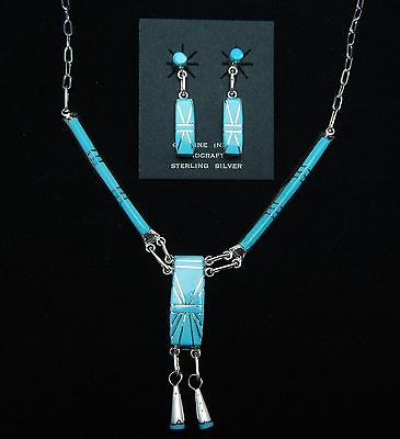 Zuni Sterling Silver, Turquoise Necklace & Earrings Set - Jolene Lamy - High Lonesome Trading