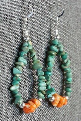 Navajo Turquoise, Spiny Oyster and Sterling Silver Earrings - Native American - High Lonesome Trading