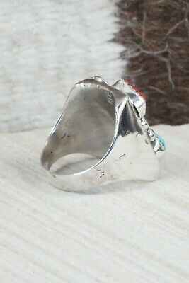Turquoise, Coral and Sterling Silver Ring - Wilbur Myers - Size 9