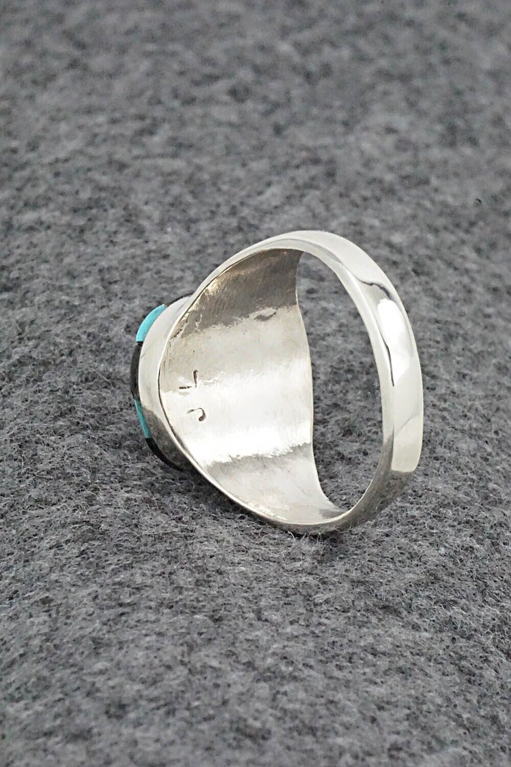 Turquoise, Onyx & Sterling Silver Ring - Johnson Laweka - Size 10.5