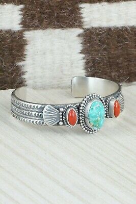 Turquoise, Coral & Sterling Silver Bracelet - Michael Calladitto