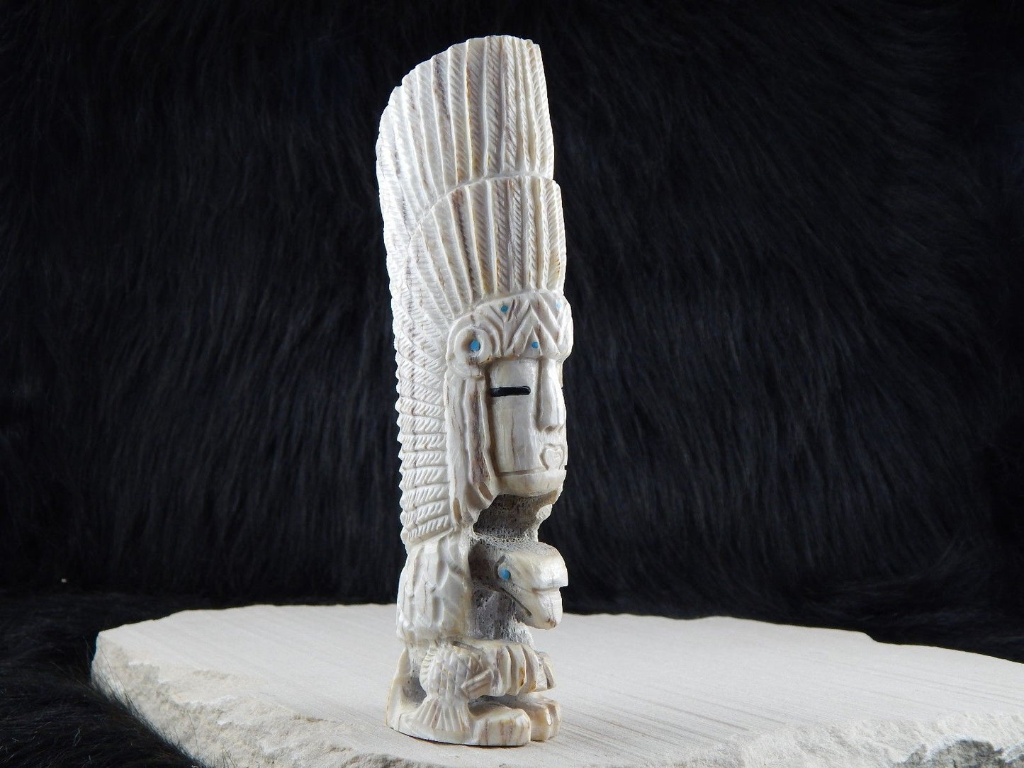 Chief & Eagle Zuni Fetish Carving - Jerrold Lahaleon - High Lonesome Trading