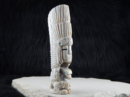 Chief & Eagle Zuni Fetish Carving - Jerrold Lahaleon - High Lonesome Trading