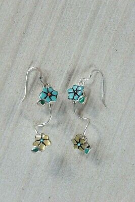 Zuni Turquoise & Sterling Silver Flower Earrings - Valerie Comosona - High Lonesome Trading