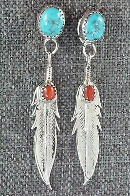 Turquoise, Coral & Sterling Silver Earrings - Sharon McCarthy