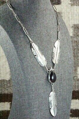 Onyx, Sterling Silver Feather & Chain Necklace - Ben Begay - High Lonesome Trading