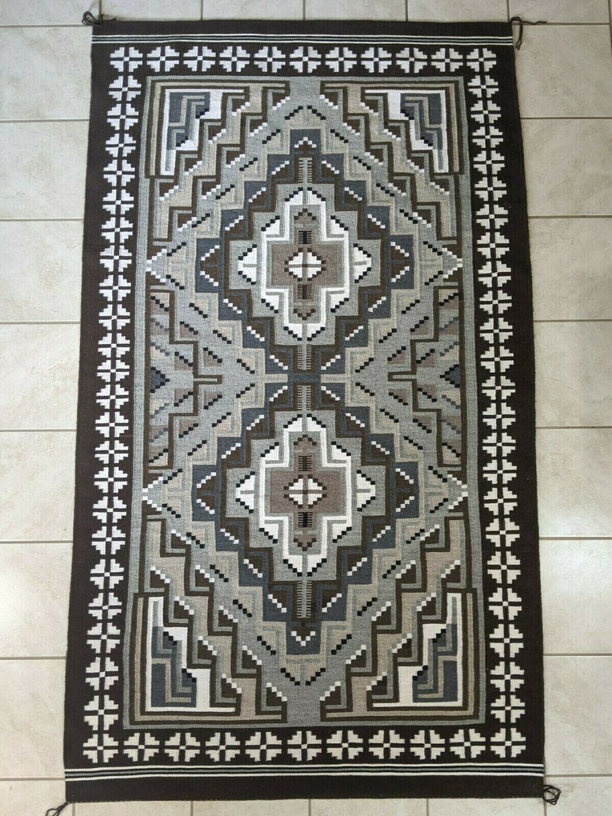 Navajo Two Grey Hills Handwoven Rug - 7ft x 4ft - Mary Yazzie