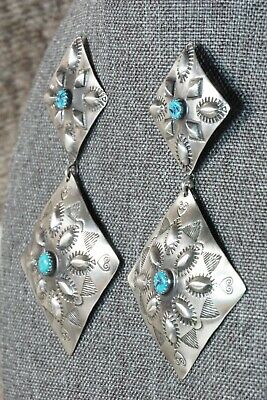 Navajo Turquoise and Sterling Silver Earrings - Rita Lee - High Lonesome Trading