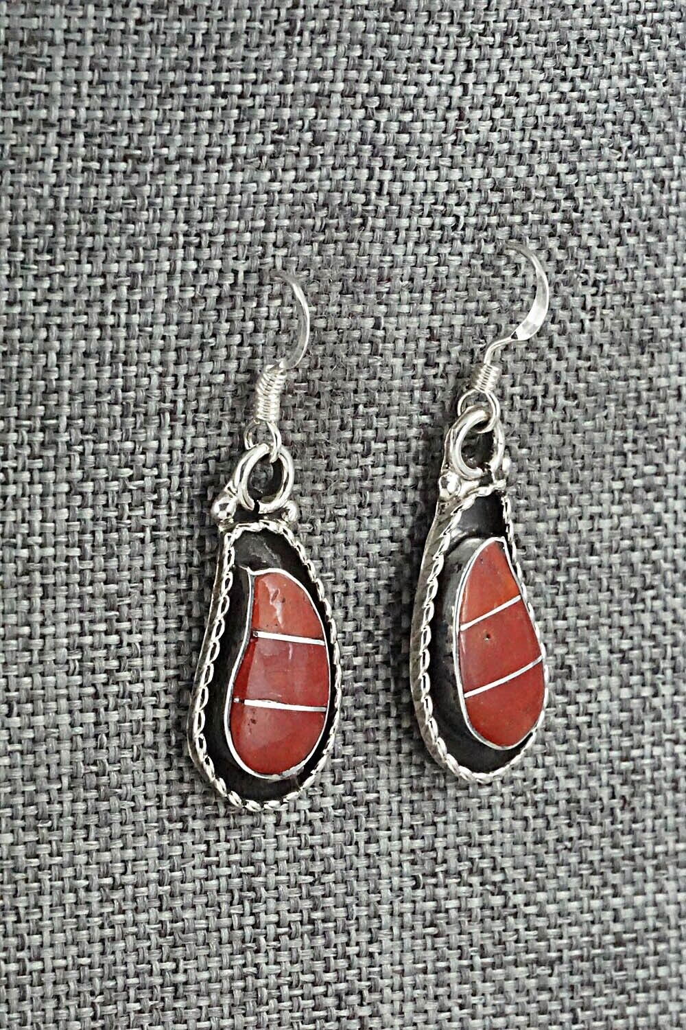 Coral & Sterling Silver Inlay Earrings - Susie Lowsayatee