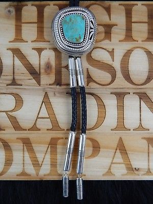 Navajo Sterling Silver & Turquoise Bolo Tie - Jonathan Nez - High Lonesome Trading
