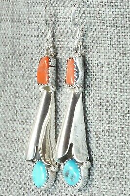 Coral, Turquoise & Sterling Silver Earrings - Roger Pino