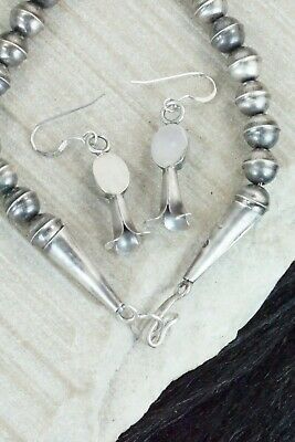 Turquoise & Sterling Silver Squash Blossom and Earrings - Leon Kirlie