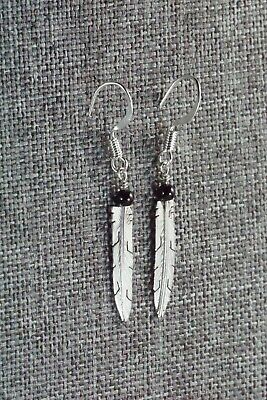 Onyx & Sterling Silver Feather Earrings - Marvin Arviso