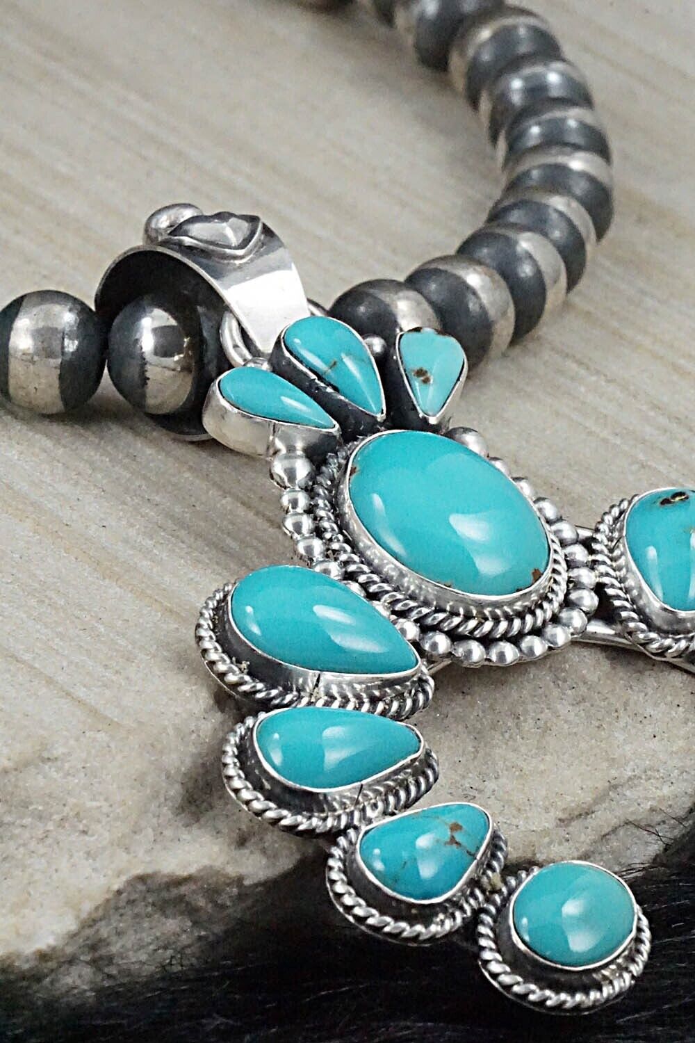 Turquoise and Sterling Silver Naja & Navajo Pearl Necklace - Annie Haskie