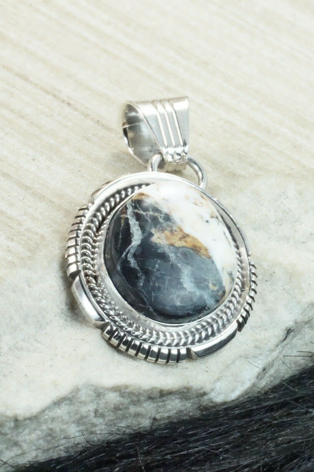 White Buffalo & Sterling Silver Pendant - Daniel Benally