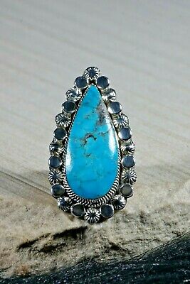 Navajo Turquoise and Sterling Silver Ring - Gregg Yazzie - Size 7.75 - High Lonesome Trading