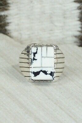 Inlay White Buffalo & Sterling Silver Ring - Ray Jack - Size 9.5