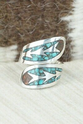 Turquoise, Coral & Sterling Silver Ring - Jolene Jazzie - Size 7