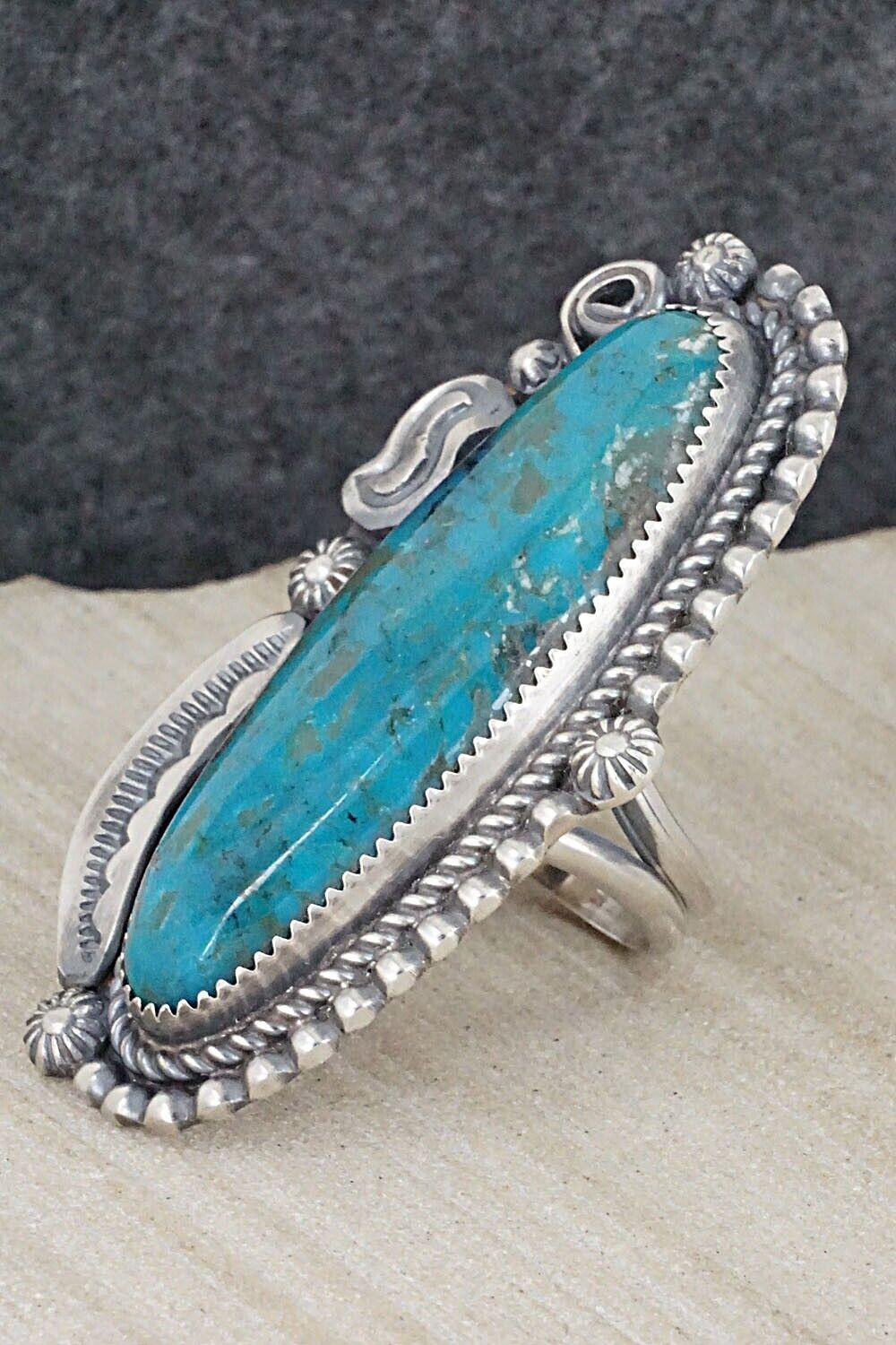 Turquoise & Sterling Silver Ring - Leslie Nez - Size 9.75