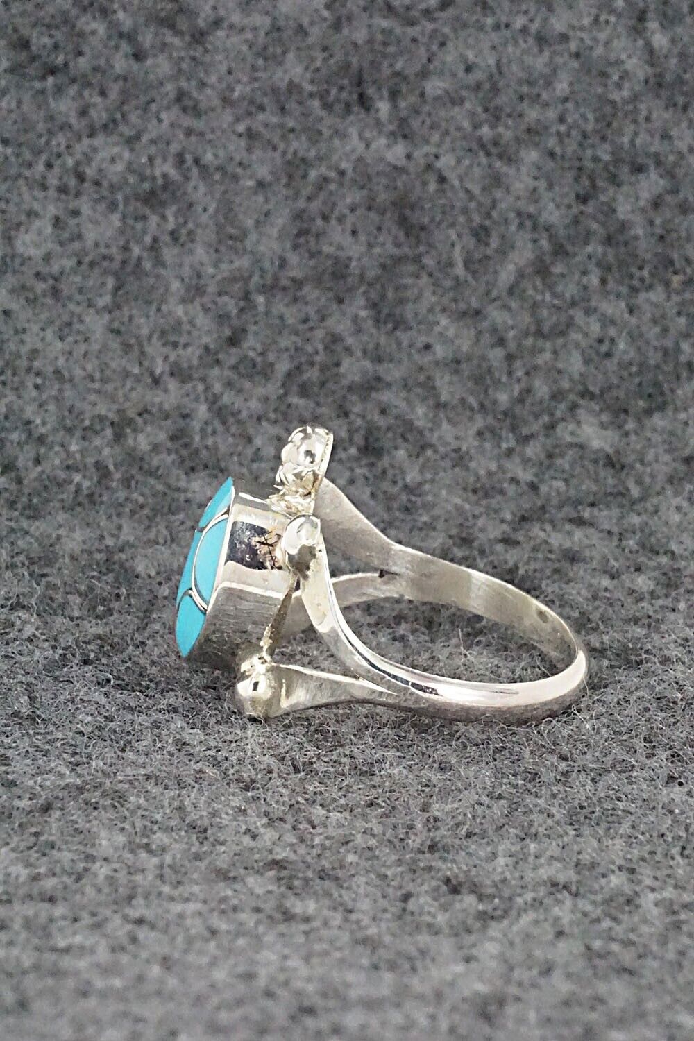 Turquoise & Sterling Silver Inlay Ring - Amielda Peynetsa - Size 6