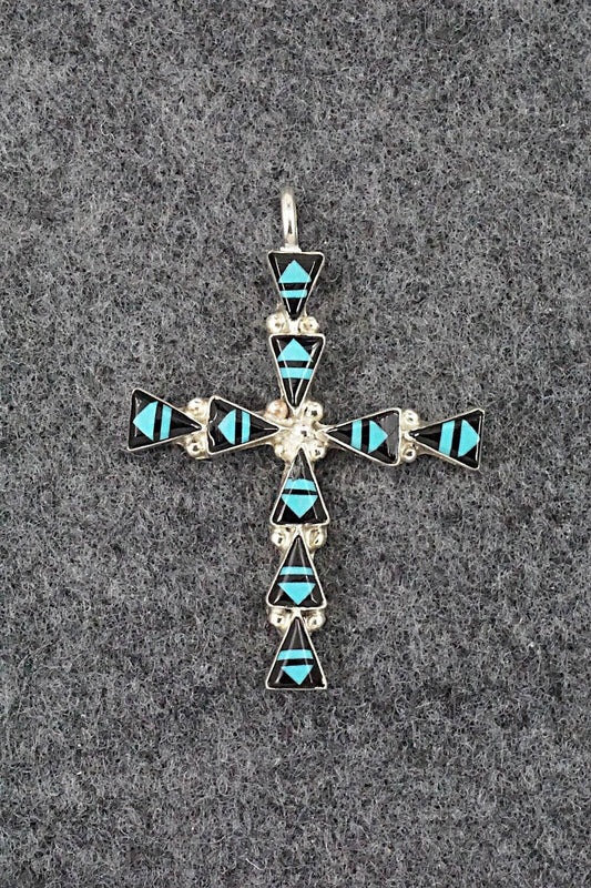 Turquoise, Onyx & Sterling Silver Pendant - Francine Chapito