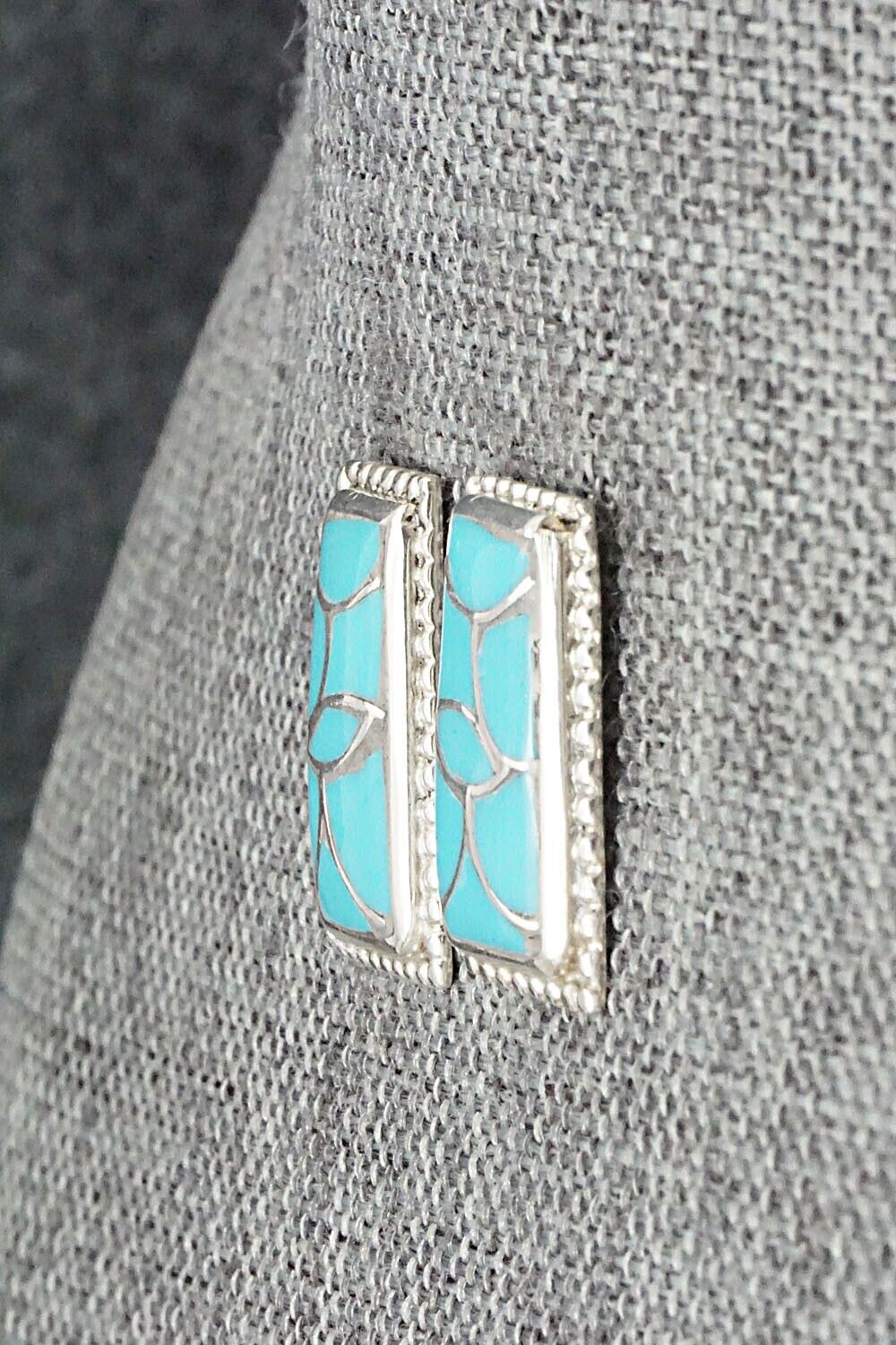 Turquoise & Sterling Silver Inlay Earrings - Karlena Seontewa