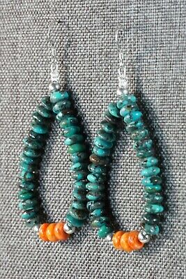 Navajo Turquoise, Spiny Oyster and Sterling Silver Earrings - Native American - High Lonesome Trading