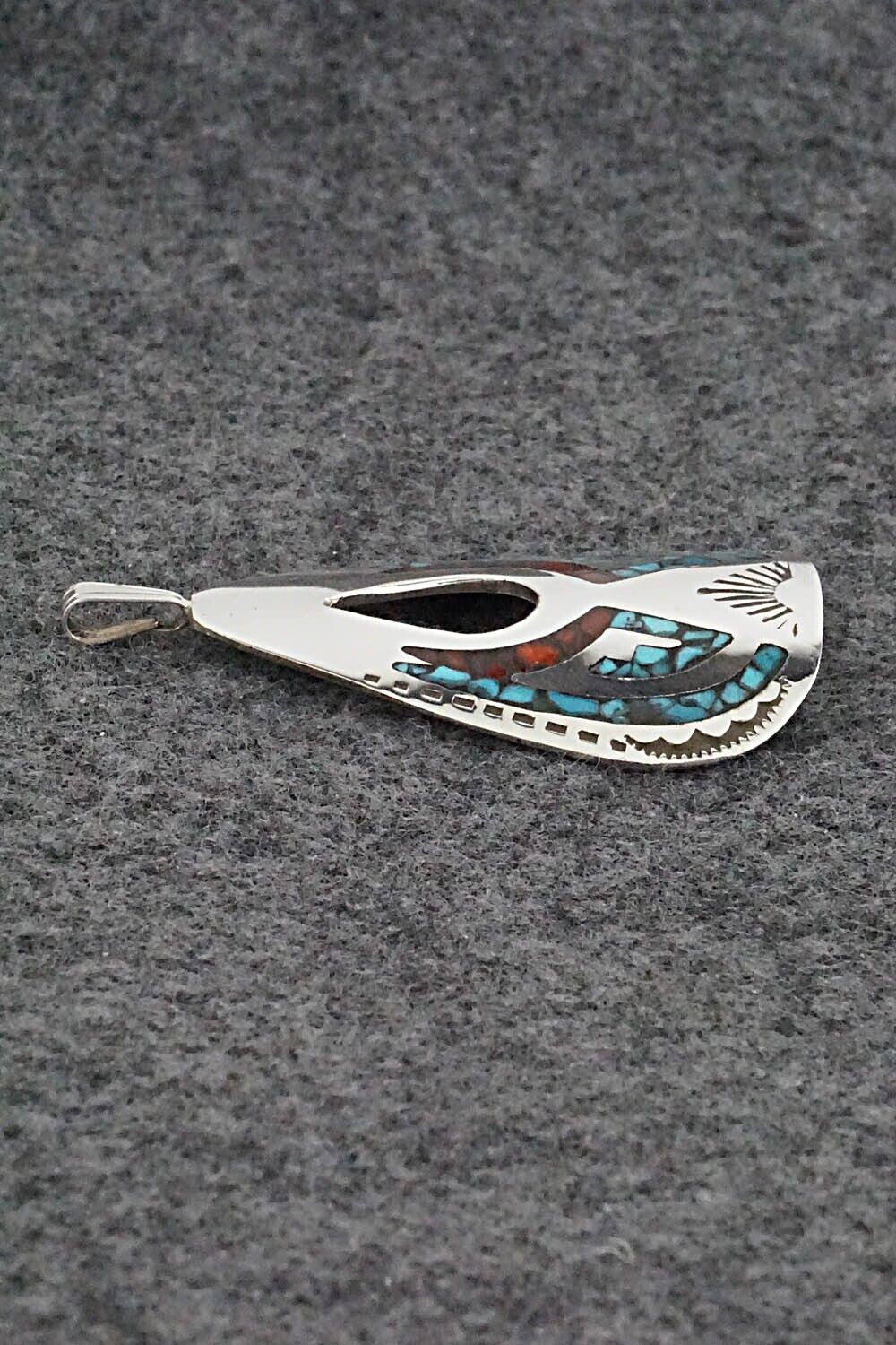 Turquoise, Coral and Sterling Silver Pendant - Jolene Yazzie