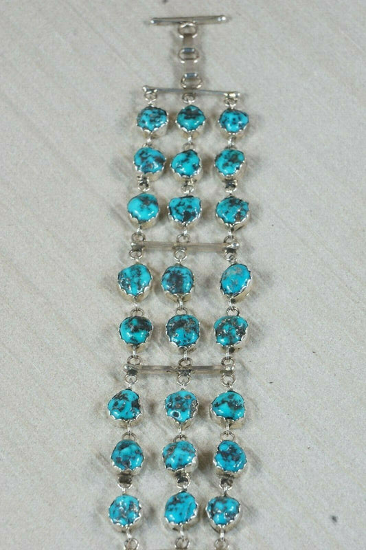 Navajo Turquoise and Sterling Silver Bracelet - Anthony Skeets - High Lonesome Trading