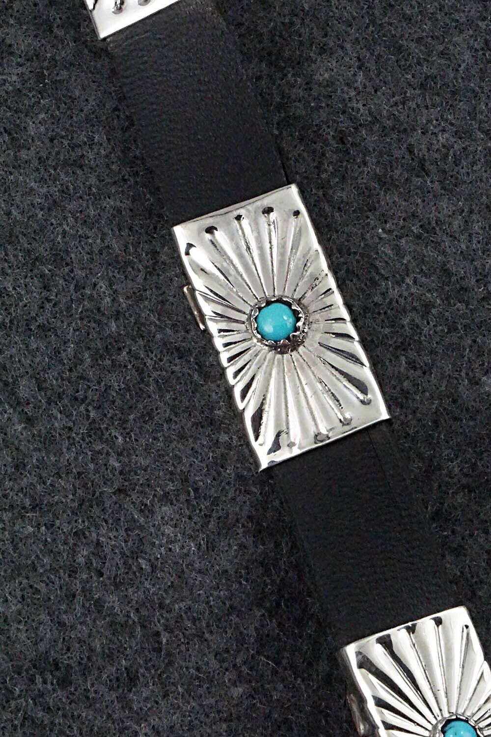 Turquoise, Sterling Silver and Leather Hat Band - Sally Shurley