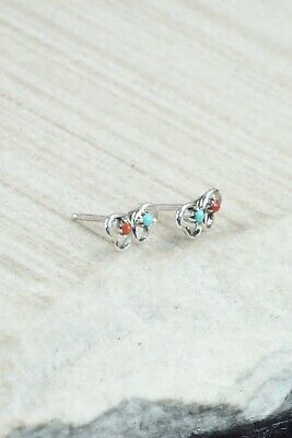 Turquoise, Coral & Sterling Silver Earrings - Dorothy Natachu