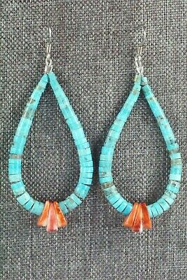 Turquoise, Spiny Oyster & Sterling Silver Earrings - Lupe Lovato