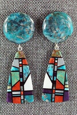 Multi Stone Inlay & Sterling Silver Earrings - Chris T. Nieto - Santo Domingo