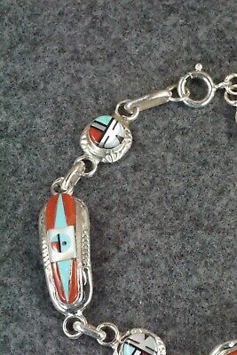 Coral, Turquoise & Sterling Silver Link Bracelet - Patty Edaakie