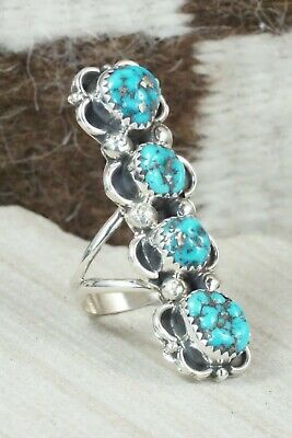 Turquoise & Coral Sterling Silver Ring - Betty House - Size 8